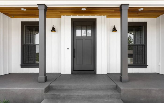 Window design trend for 2026: black exterior frames, matching the front door and porch columns near Lexington, KY